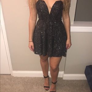 Black sparkle strapless dress